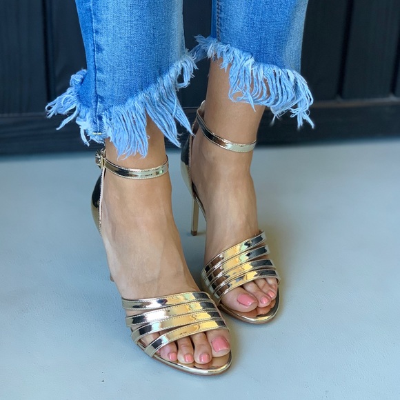 Liquid Drip Gold High Stiletto Heel Strappy Sandal - Picture 4 of 6
